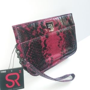 Red and black reptile print clutch